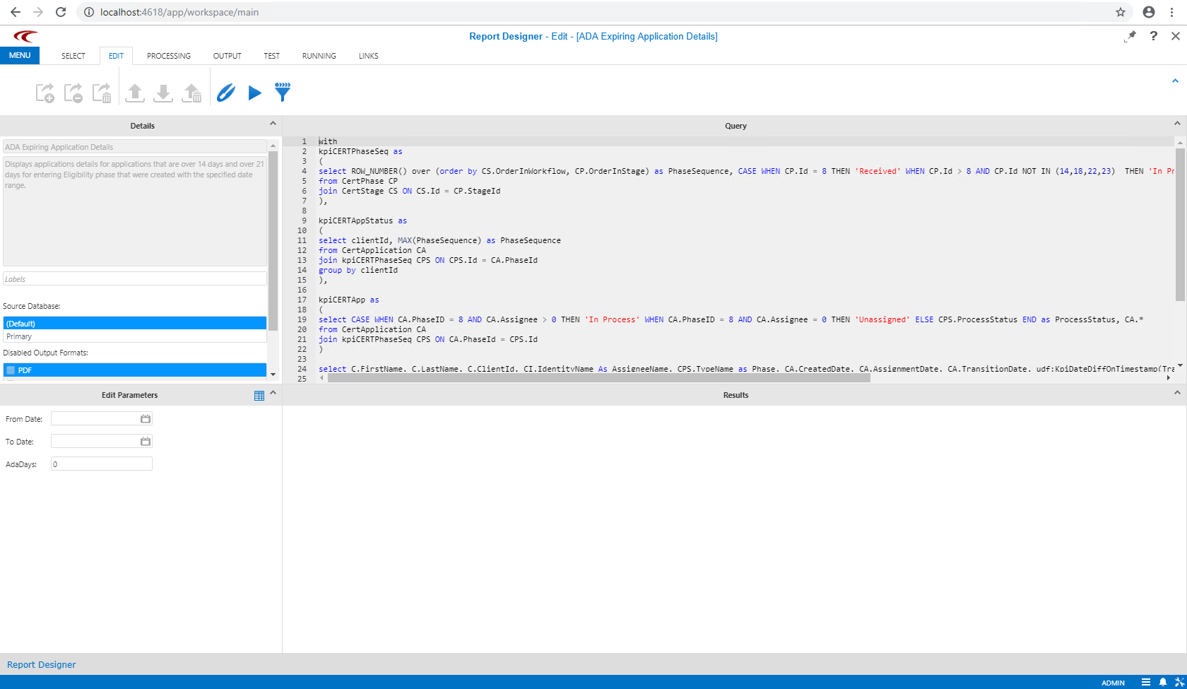 Report Designer open to Edit step.