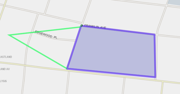 A plotted polygon part with a green line showing where the new line will be when mouse button is released.