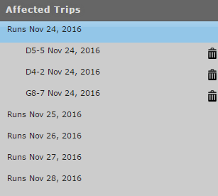The Affected Trips pane showing affected runs for Jul 20, 2017.