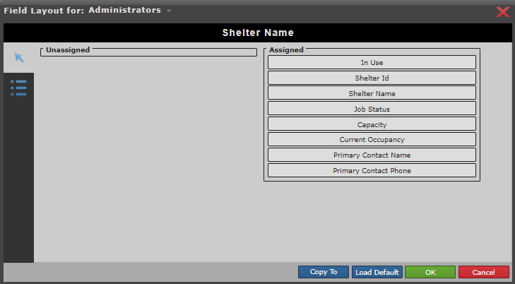 Field Layout for Administrators with no field selected.