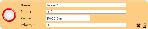 A point and radius section with fields for Name, Point, Radius, and Priority.