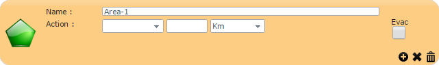 A polygon area section with fields for Name, Action, and Evac.