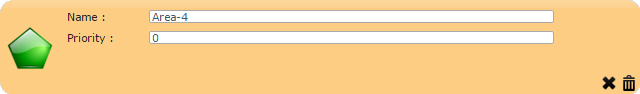 A polygon area section with fields for Name and Priority.