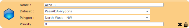 A regional area section with fields for Name, Dataset, Polygon, and Priority.