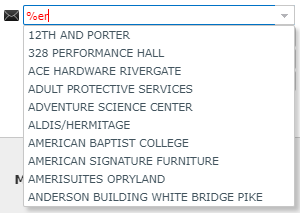 Address search drop-down list populated with possible matches