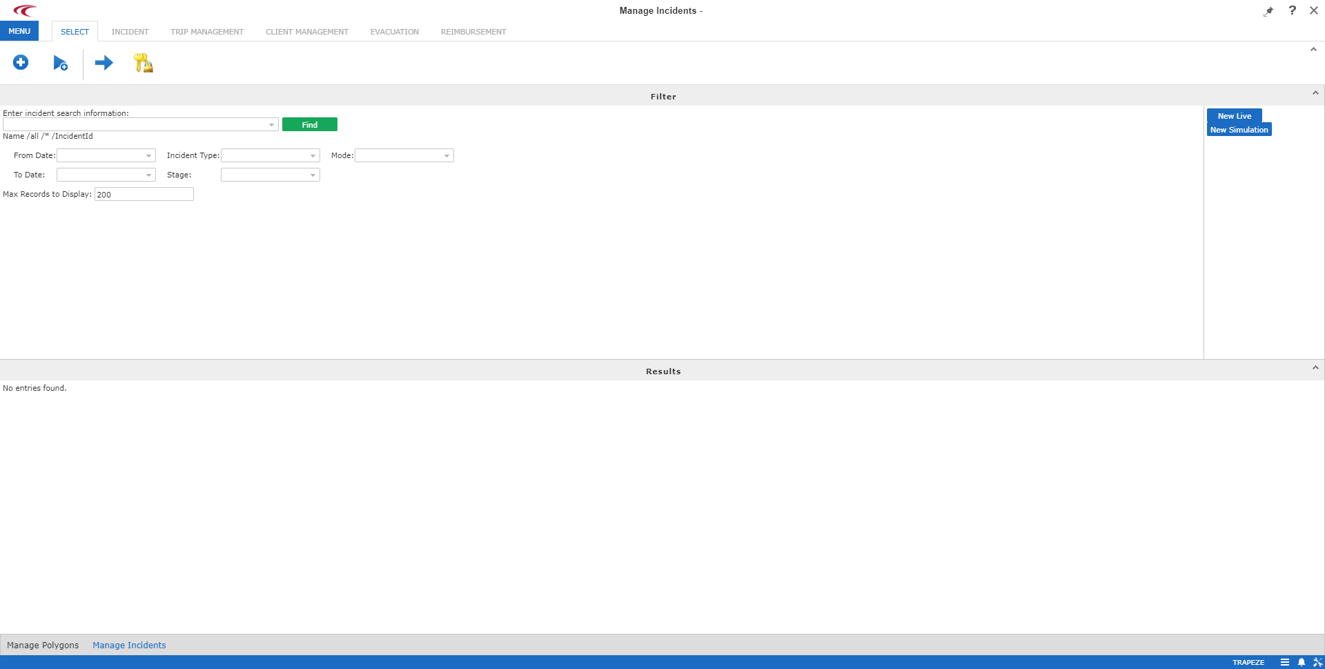 Manage Incidents showing Filter options.