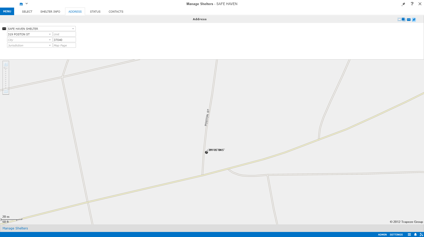 Manage Shelters open to the Address step.
