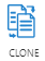 Two pieces of paper with arrows pointing from one piece to the second piece above the word Clone.