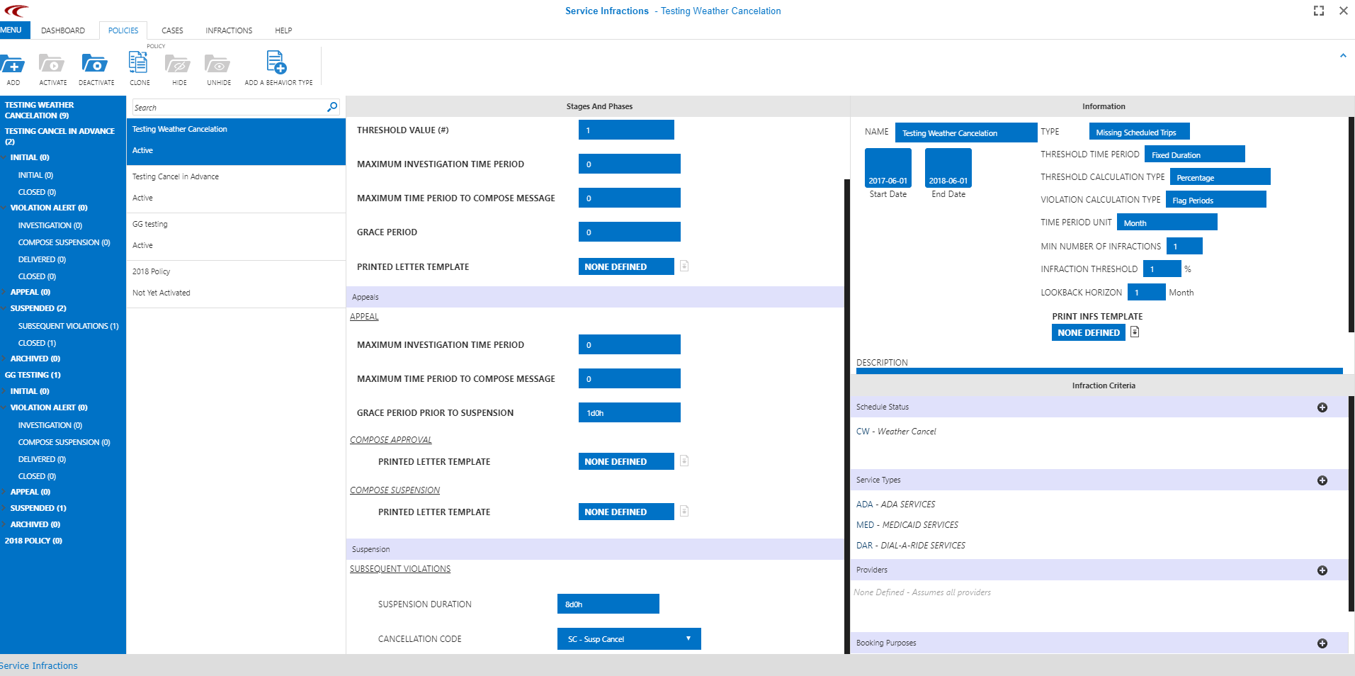 Information used for a policy based on the flag periods Violation Calculation Type.