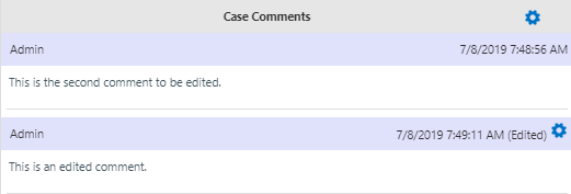 Case Comments widget showing an edited comment and a comment being edited.