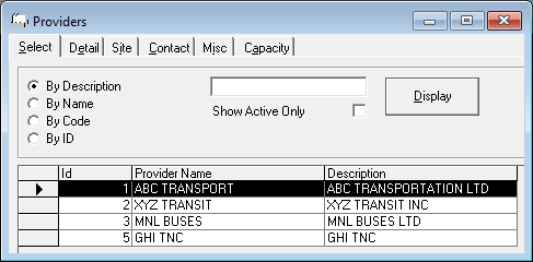 Providers ancillary data open to the Select tab. Four providers are listed.