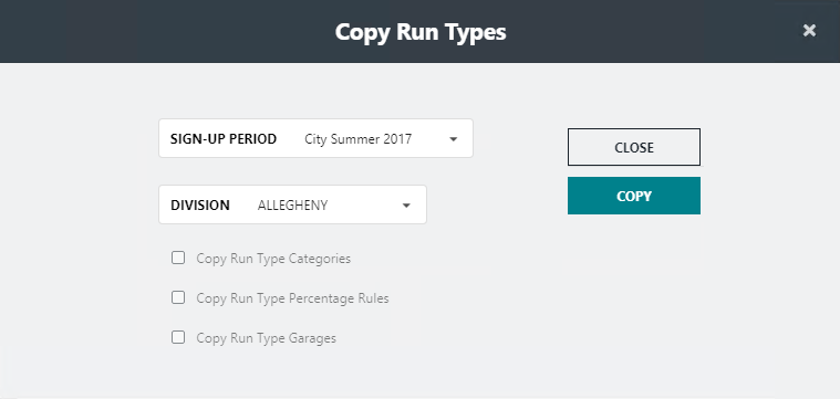 Copy Run Types dialog box