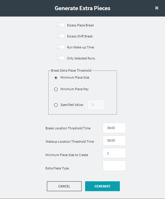 Generate Extra Pieces dialog box