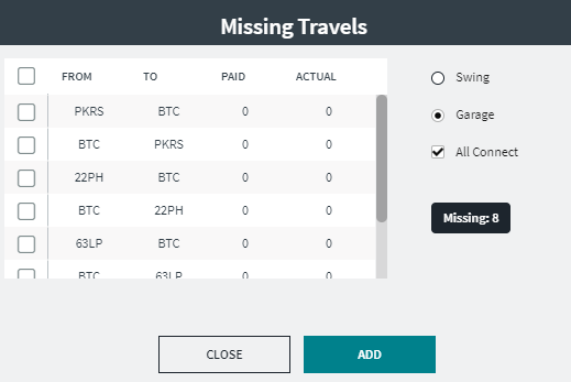 Missing Travels dialog