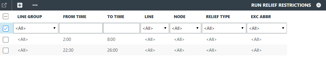 Run Relief Restrictions screen