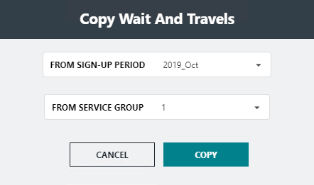 Copy Waits and Travels dialog box