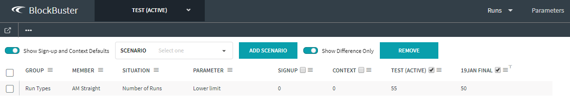Sample Parameter Differences shown only