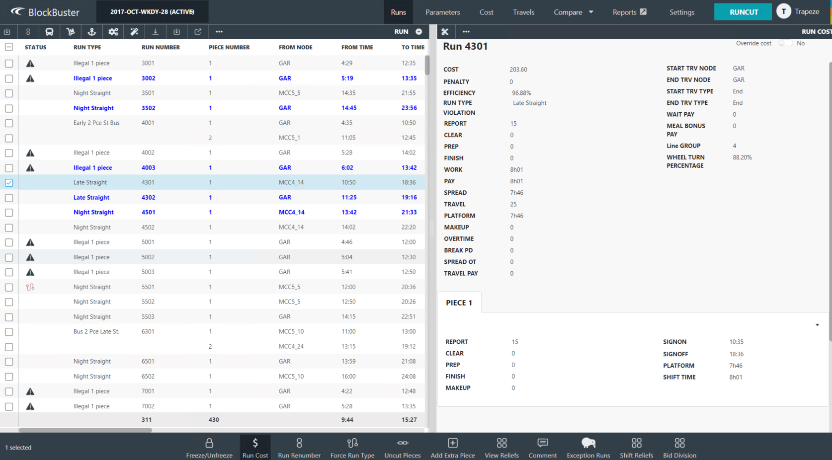 Sample Run Cost pane