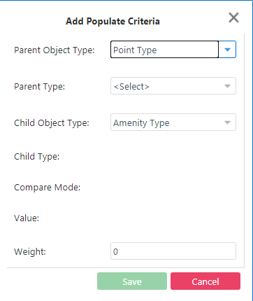 Add Populate Criteria dialog box