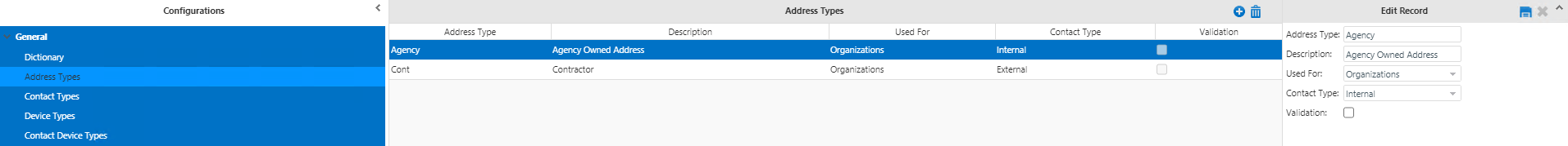 Address Types fields from the General list