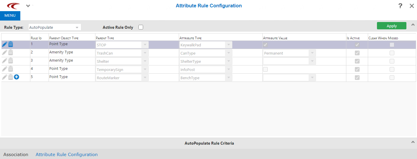 Attribute Rule Configuration screen