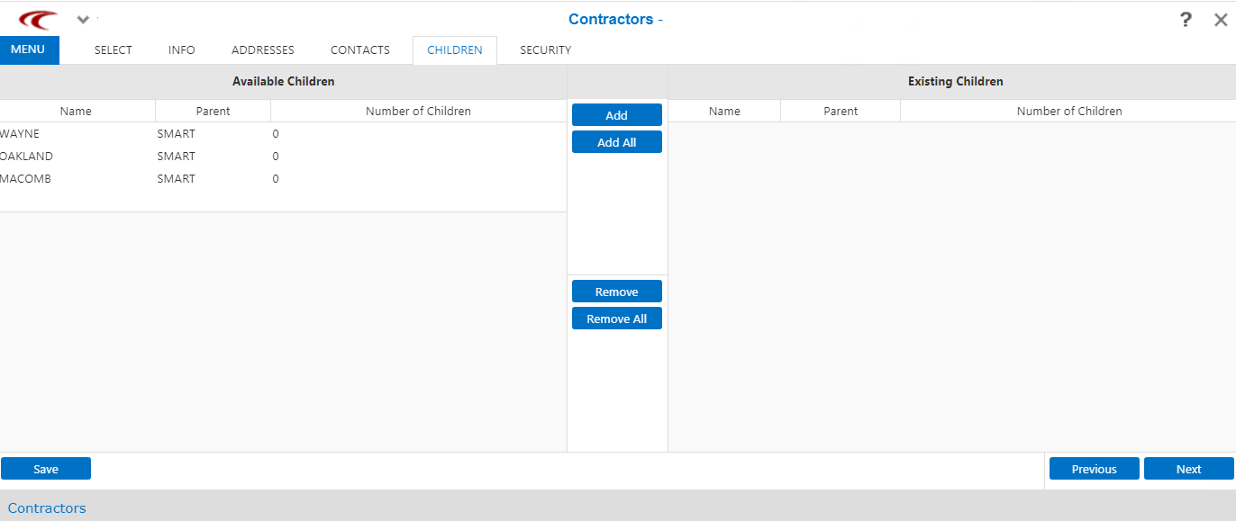 Available Children pane