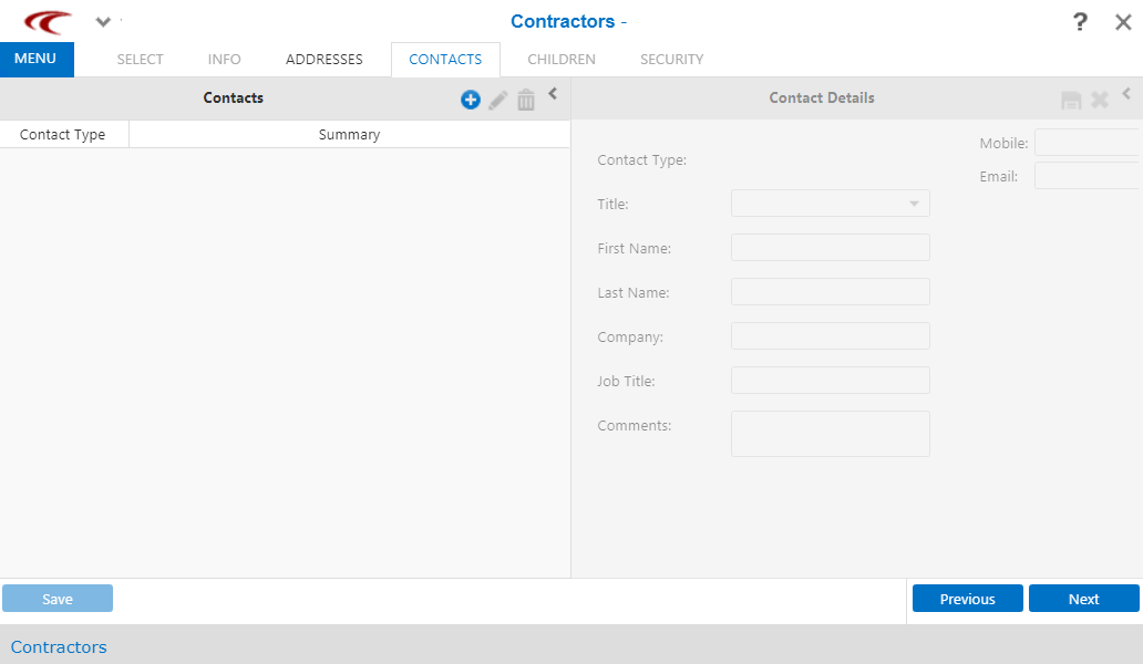 Contact Details screen