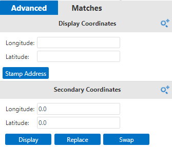 Advanced tab with the Display Coordinates and Secondary Coordinates panes