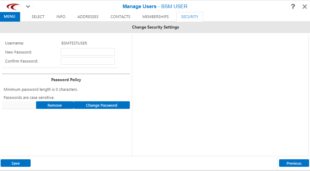 Create Username and Password pane
