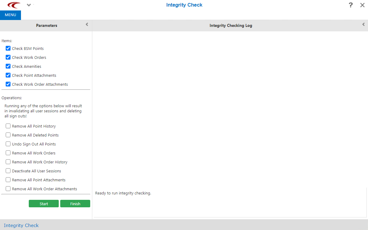 Data cleanup and integrity checking screen