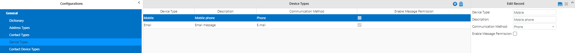 Device Types fields from the General list