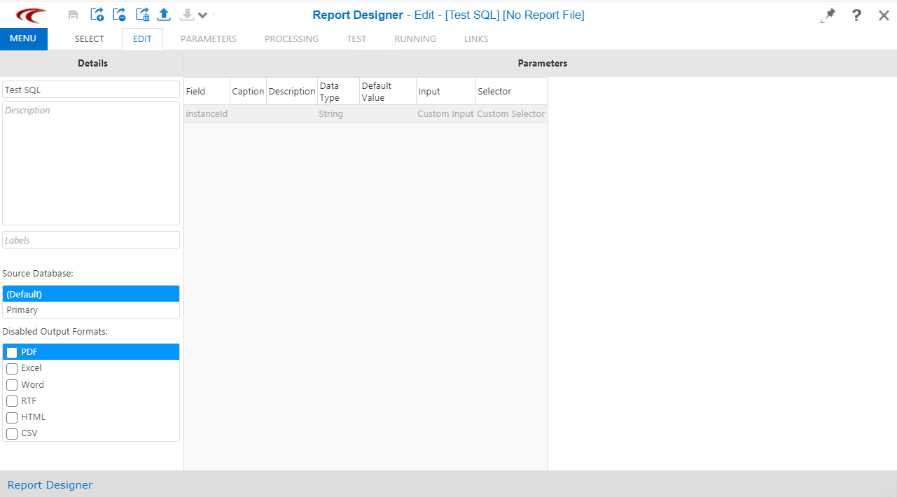 Edit Parameters screen