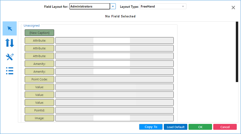 Filter dialog box for layout of Filter fields