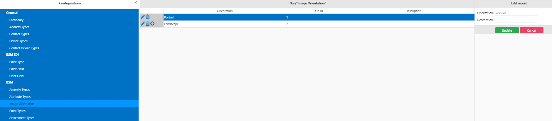 Image Orientation screen with sample data