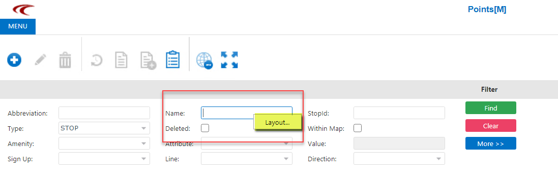 Layout option on Points screen