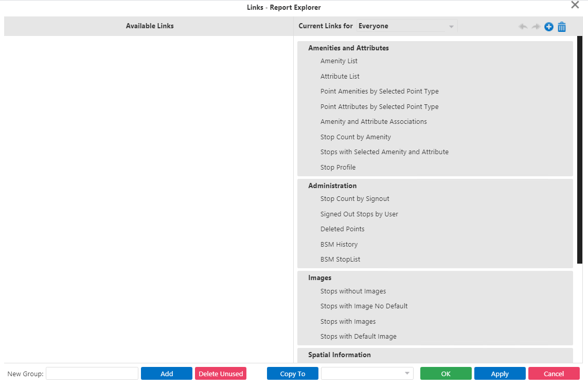 Links - Report Explorer window