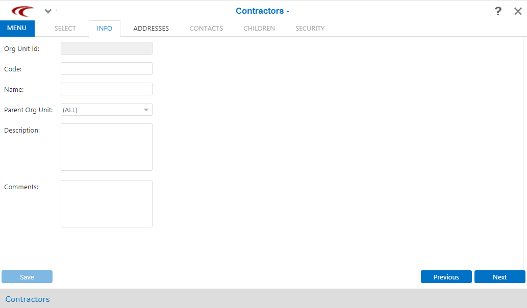 Manage Contractors screen