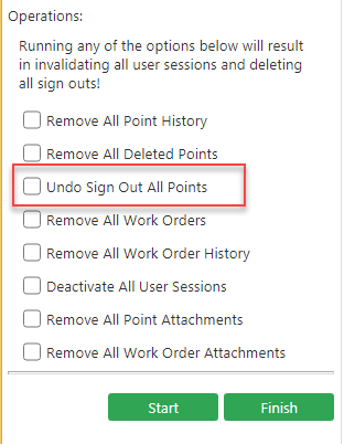 Selected option in the Operations frame
