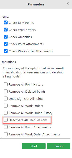 Deactivate option in Operations frame