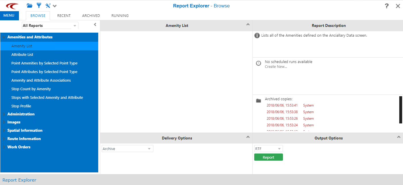 Report Explorer screen