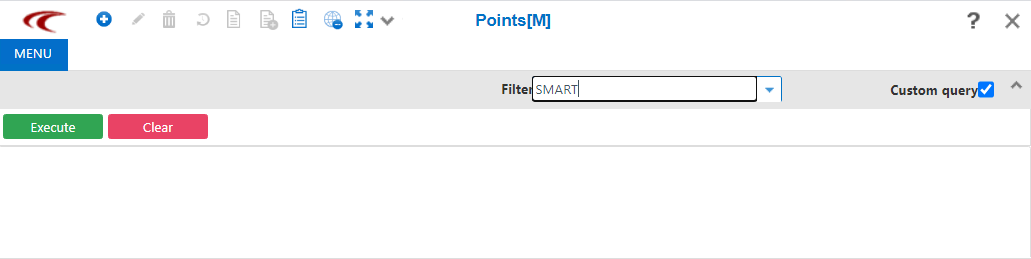 Points screen with Custom query check box selected