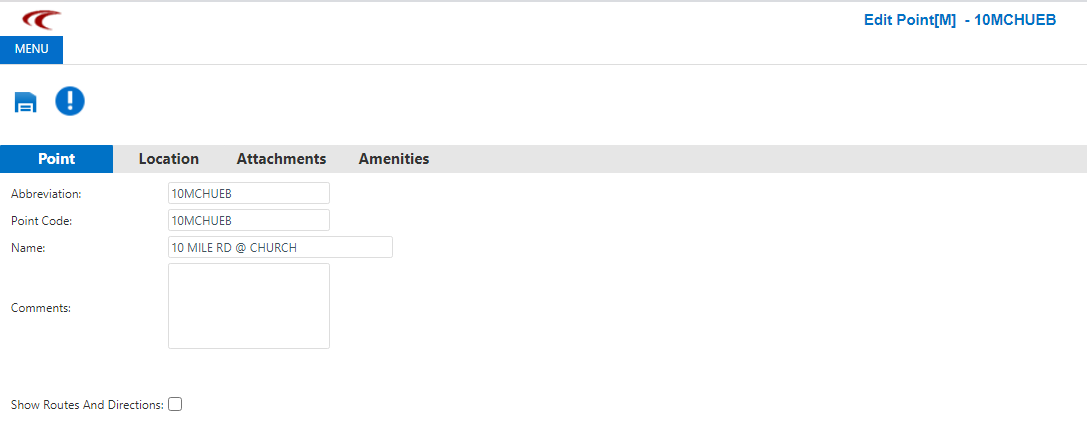 Edit point screen with the Point tab open