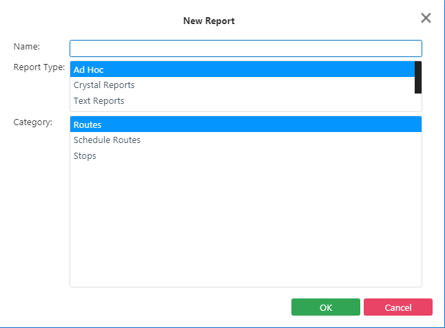 New Report dialog box
