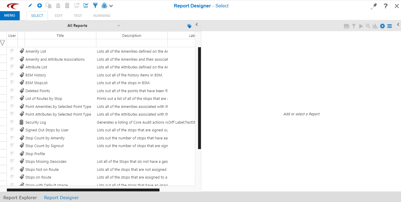 Report Designer screen