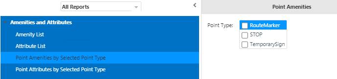 Sample common parameters shown for Point Amenities standard report