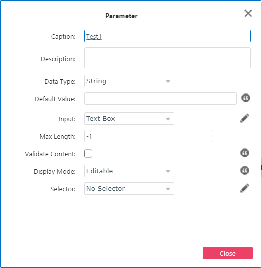 Edit Parameter dialog box with sample data