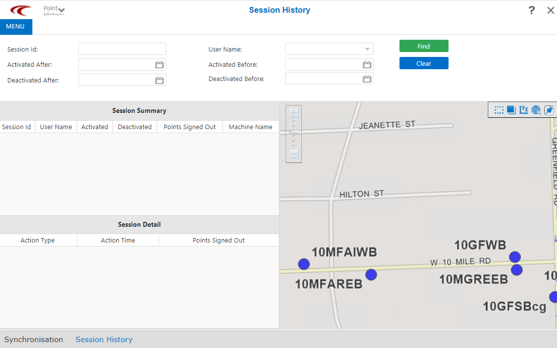 Session History screen