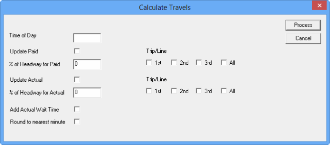Calculate Travels dialog