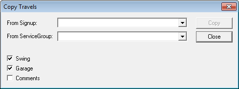 Copy Travels dialog