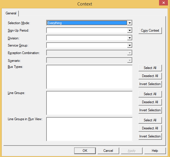 Context dialog for the Graphical Runcutting screen